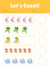 Counting exercise worksheet for kids designed to teach young children counting skills with illustrations.