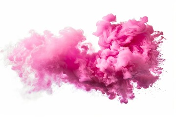 Fototapeta premium Burst of vibrant pink powder explosion isolated on white, captured in mid-air to evoke movement, color energy, and creative dynamic for design use