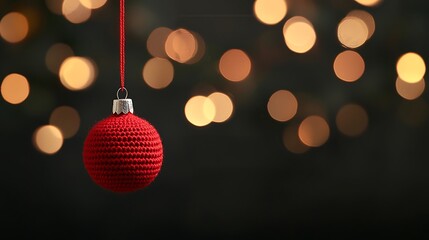 Festive Red Crochet Christmas Ornament with Bokeh
