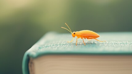 Vibrant Orange Beetle on Textured Book Cover