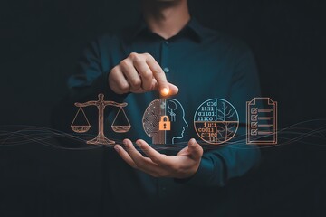Man holding digital icons of justice technology and data image