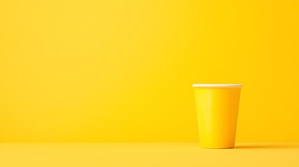 Bright Yellow Paper Cup on Yellow Background