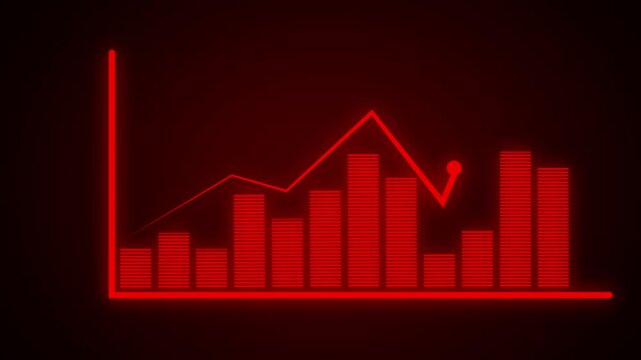 Abstract business growth graph animation.  business chart icons represent data analysis and financial growth on a red background.