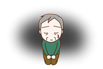 （全身正面）悲しいことがあり座り込んで涙を流し落ち込む高齢の男性