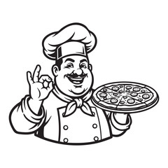 Cheerful Chef with Pizza Mascot Vector Logo


