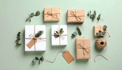 Elegant Gift Arrangement with Eucalyptus Accents on Pale Green Background