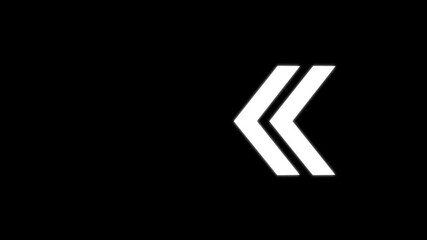 Animated looping swipe left arrow pointing. White color left-directional arrow loop animation on black background.