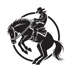 Cowboy Riding a Bucking Bronco Horse Rodeo engraving vector illustration