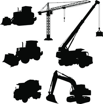 Silhouette truck crain escavetor vehicle
