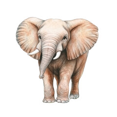 Fototapeta premium Realistic detailed illustration of a majestic gray elephant walking towards the viewer with large ears and trunk