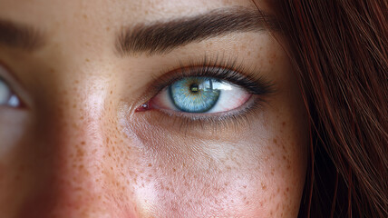 Obraz premium Intimate portrait of a striking eye, conveying depth and emotion. The iris reveals a captivating blue hue