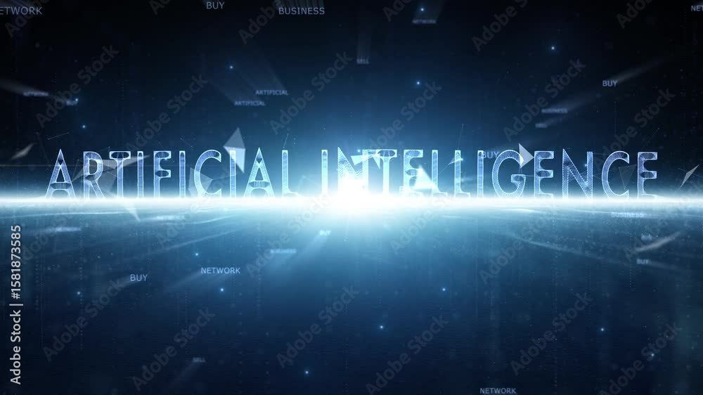 Wall mural artificial intelligence digital cyberspace technology network word cloud looping animation.
