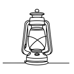 Camping lantern in continuous line style symbolizing outdoor lighting and travel survival equipment