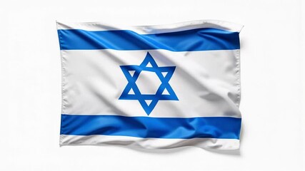 A pristine white background showcases the gentle waving of an Israel flag in this high resolution 4k footage, symbolizing national pride and identity.