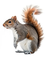 Obraz premium Squirrel sitting on a branch with white background