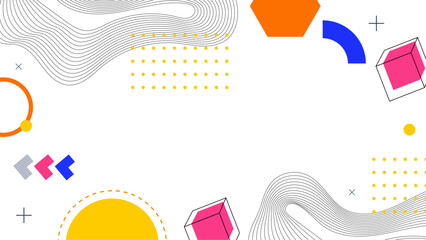 Abstract design of vibrant shapes and lines on a white background. Suitable for modern graphic design projects and creative concepts.