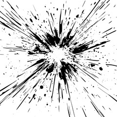 Obraz premium abstract explosion with ink-style black vector lines radiating outward, pure white background 