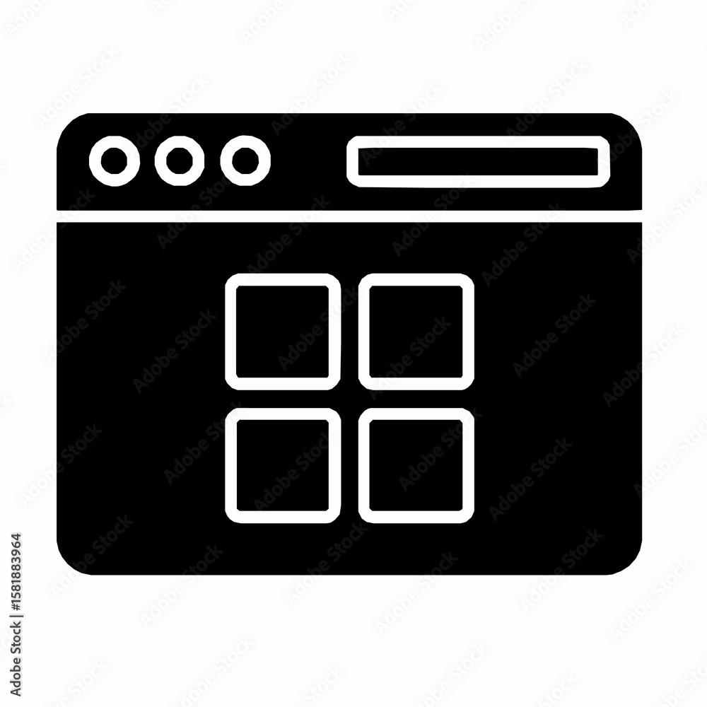 Fototapete simple black and white web browser interface with application menu icon design
