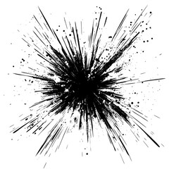 Obraz premium abstract explosion with ink-style black vector lines radiating outward, pure white background 