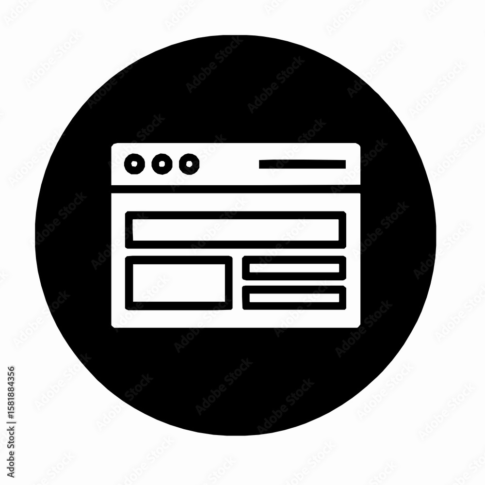 Poster clean minimalist website window icon set inside a black circle for web design concepts