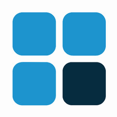 Abstract illustration featuring four rounded squares in different shades of blue