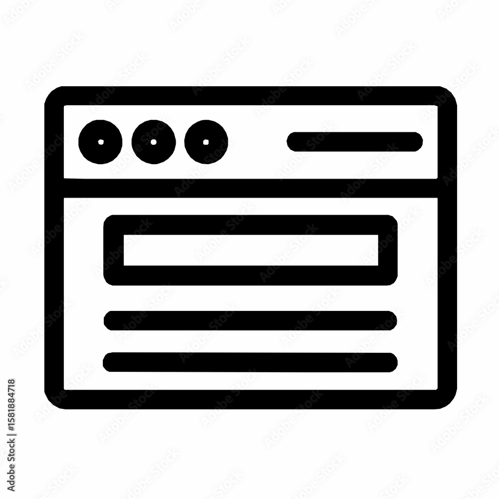 Poster simple black and white website interface icon illustrating internet navigation and web design