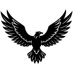 Majestic silhouette of a powerful eagle with wings spread wide isolated on white background