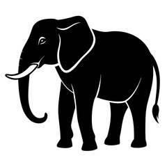 Obraz premium Majestic elephant silhouette with a raised trunk symbolizing strength and freedom isolated on white background