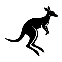 Dynamic silhouette of a kangaroo in mid jump isolated on white background