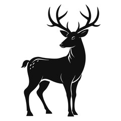 Majestic deer with large antlers standing gracefully isolated on white background