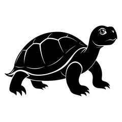 Silhouette of a crawling turtle in side profile isolated on white background