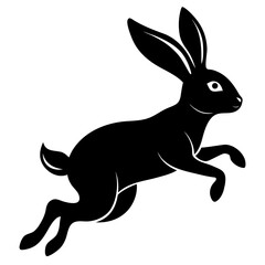 Dynamic silhouette of a rabbit captured mid leap isolated on white background