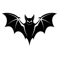 Silhouette of a flying bat with wings spread isolated on white background
