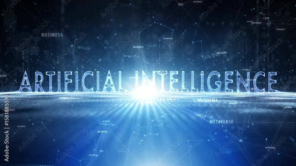 Canvas Prints artificial intelligence futuristic digital tech ai network road with word cloud animation.
