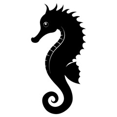 Obraz premium Elegant silhouette of an upright seahorse viewed from the side isolated on white background