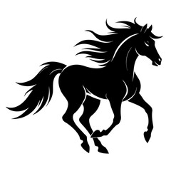 Dynamic silhouette of a galloping horse with flowing mane isolated on white background