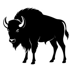 Powerful silhouette of a bison standing still isolated on white background