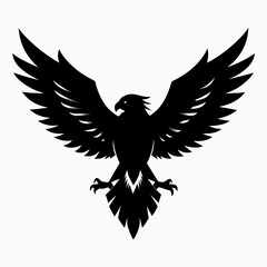 Obraz premium Majestic silhouette of a powerful eagle with wings spread wide in flight isolated on white background