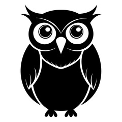 Silhouette of a wise owl with large expressive eyes perched isolated on white background