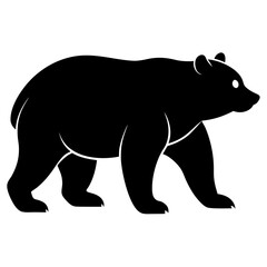 Silhouette of a walking bear with its head lowered isolated on white background