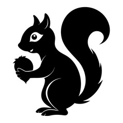 Silhouette of a squirrel holding a nut standing isolated on white background