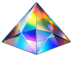 Prismatic Glass Pyramid with Iridescent Colors and Sharp Facets, Isolated PNG