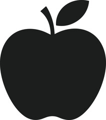 Whole Apple Silhouette – Minimal Black Fruit Vector with Leaf and Stem