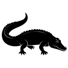 Obraz premium Silhouette of a crawling crocodile in side profile isolated on white background