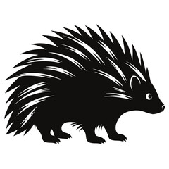 Detailed silhouette of a porcupine with clearly visible spines isolated on white background