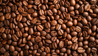 Obraz premium Rich Dark Roasted Brown Coffee Beans Close Up Textured Background