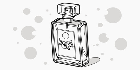Perfume in antique isolated glass bottle with blurry lights in white background vector illustration.