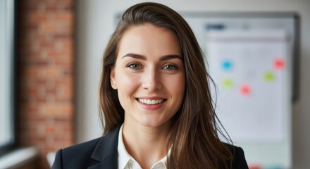 Fototapeta premium 3d illustration of a young businesswoman smiles confidently in her office environment