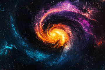 Vibrant Swirling Galaxy with Fiery Core and Cosmic Colors