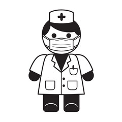 Cartoon illustration of a nurse wearing a mask and uniform in medical field